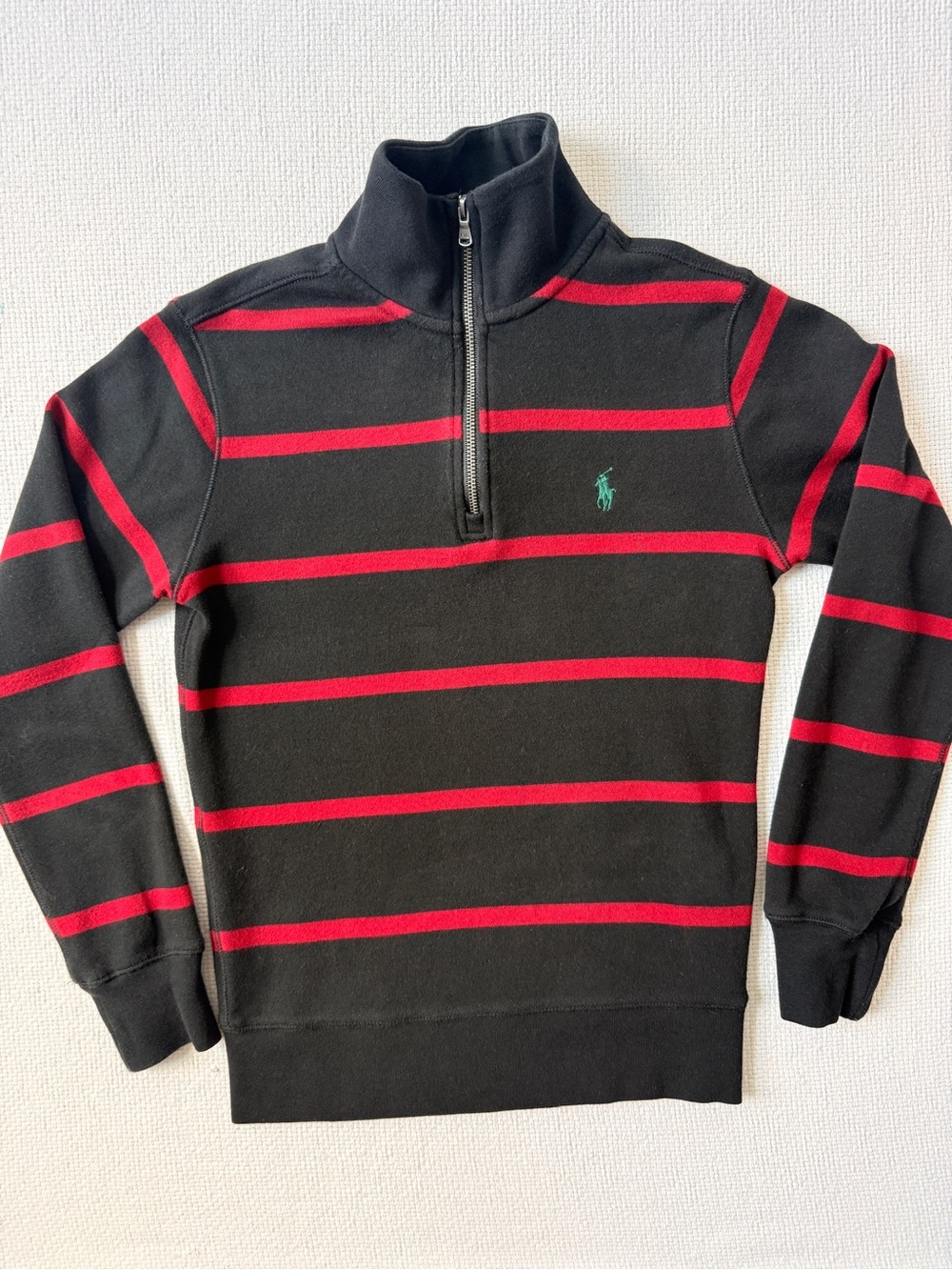 Polo by Ralph Lauren Black Half-Zip Sweater with Red Stripes